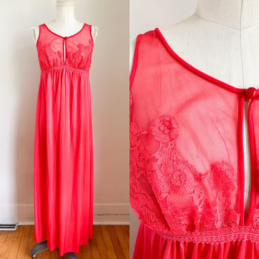 Vintage Red Sheer Nightgown / Lingerie // XS-S 