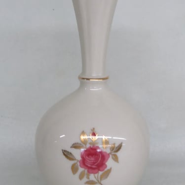 Lenox Roselyn Rhodora Porcelain Pink Rose with Gold Trim Bud Vase 3074B