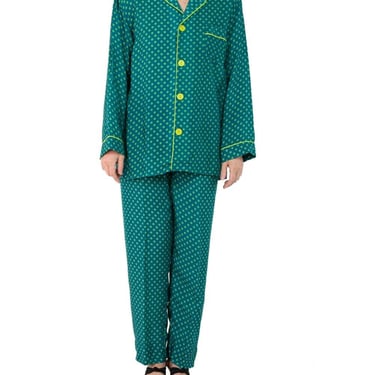 Morphew Collection Sea Green Polka Dot Print Cold Rayon Bias Draw String Pajamas  Master Medium 