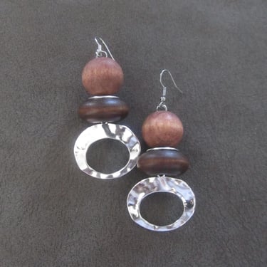 Chunky earth toned and hammered silver earrings 