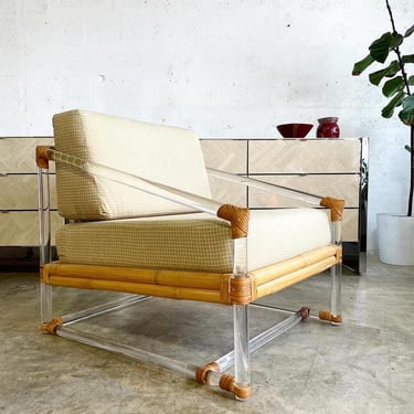 McGuire Lucite and Bamboo Club Chair 
