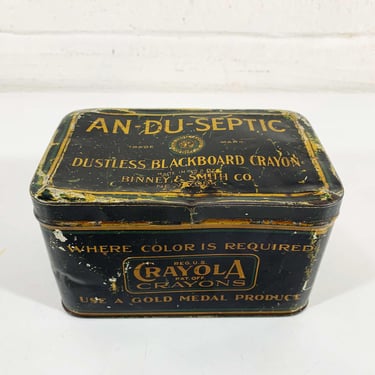 Vintage Tin Crayola Artista An-Du-Septic Dustless Crayon Binney & Smith Antique Industrial Metal Retro Decor Rustic Mantique Americana 