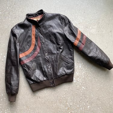 Vintage Brown Leather Jacket / 1970s Brown Cafe Racer Jacket / Vintage Giorgio Romani Jacket / Vintage Leather Jacket Small 