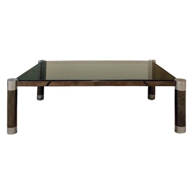 Karl Springer "Round Leg Coffee Table" in Gunmetal and Chrome 1980s - SOLD