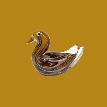 Vintage Paperweight Retro 1970s Duck + Glass + Dynasty Gallery + Brown + Swirl Design + Home Decor + Desk or Office + Organization 
