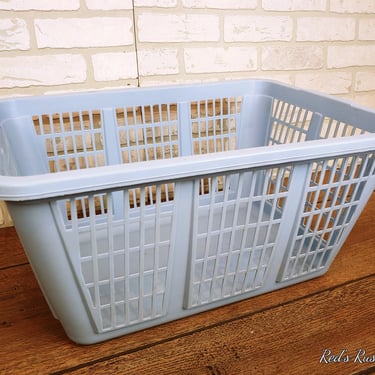Vintage Rubbermaid Plastic Blue Basket Weave Laundry Basket 