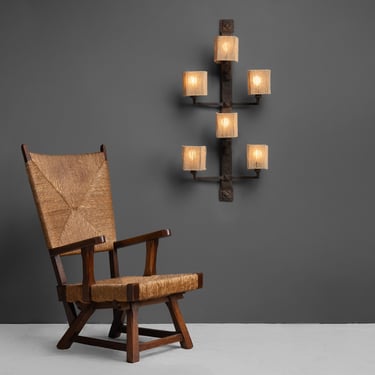 Oak & Rush Armchair / Iron Wall Sconce