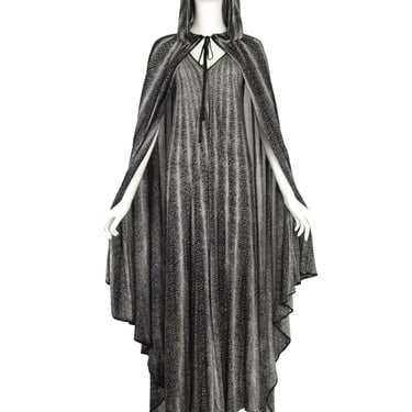 Missoni Vintage 1970s Black White Pointillism Dot Print Silk Jersey Dress and Hooded Cape Ensemble Set
