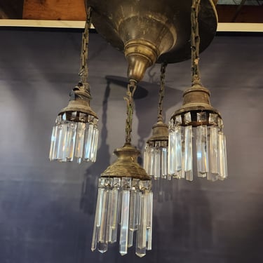 Antique 4 Bulb Crystal Pan Light 17.25