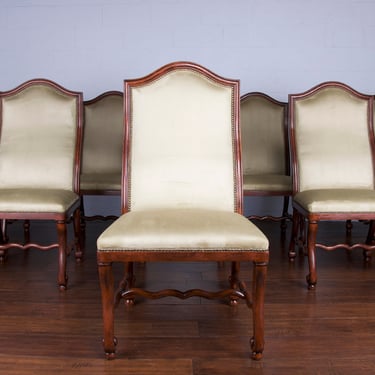 Spanish Colonial Mahogany Dining Chairs W/ Mint Suede Microfiber by Drexel Heritage - Set of 8 