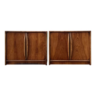 Mid Century Modern Double Door Side Table Cabinets - Newly refinished 