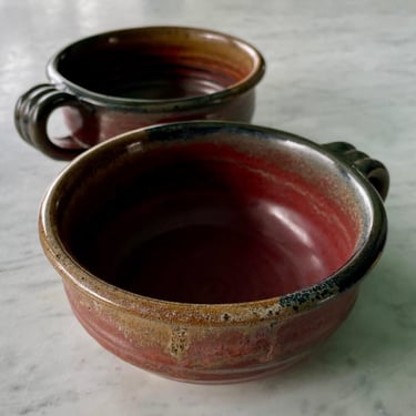 Vintage Garnett Studio Art Pottery Bowls Handles Wide Mugs Soup Cups 