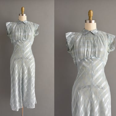 1930s dress | Mint Blue Semi Sheer Bias Cut Dress | Small | 30s vintage dress 