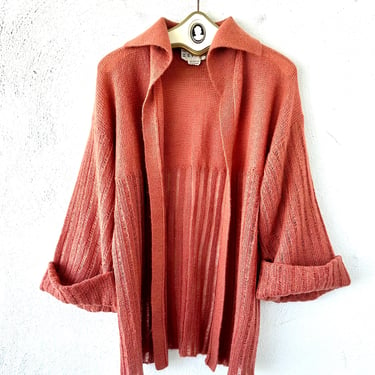 Vintage 70s Mohair Sweater with Bell Sleeves 1970s Oversized Knit Cardigan Large Collar 