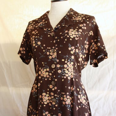90s does 40s Autumnal Floral Rayon Dress Size M 