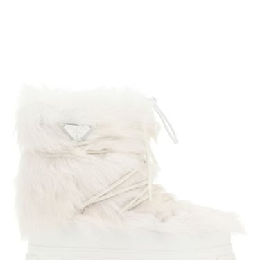 Prada Women White Shearling Ankle Boots