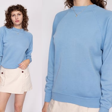 M| 80s Sky Blue Raglan Sweatshirt - Unisex Medium | Vintage Slouchy Plain Crewneck Pullover 