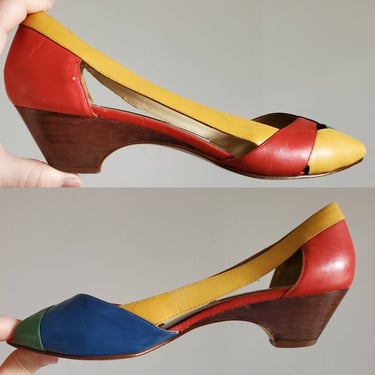 1980s Calico Shoes in Primary Colors  with Cutouts 80s Shoes 80's Accessories 