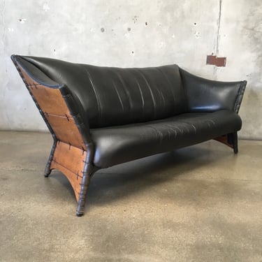 Vintage Leather &amp; Palmwood Sofa by Pacific Green