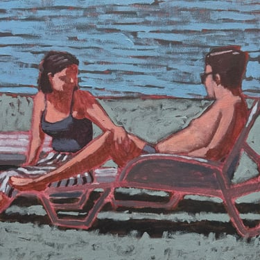 Woman and Man by Lake - Original Acrylic Painting on Canvas 14 x 14, michael van 