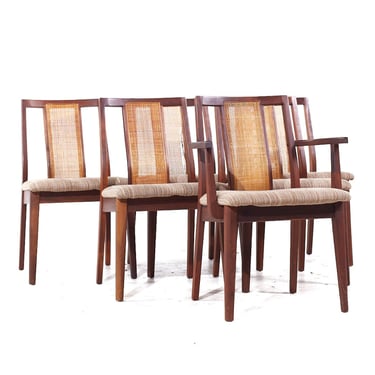 Jack Cartwright for Founders Mid Century Walnut and Cane Dining Chairs - Set of 6 - mcm 