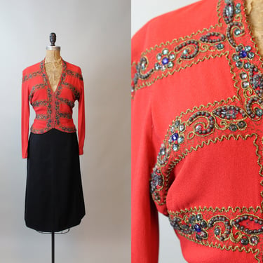 1940s GEM ENCRUSTED rayon jacket top small | new fall 
