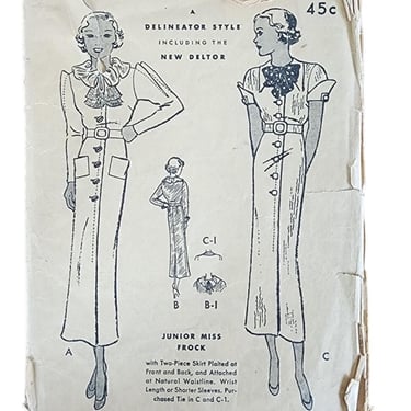 Vintage 30s ORIGINAL Sewing Pattern:  Belted Dress Butterick 5508 