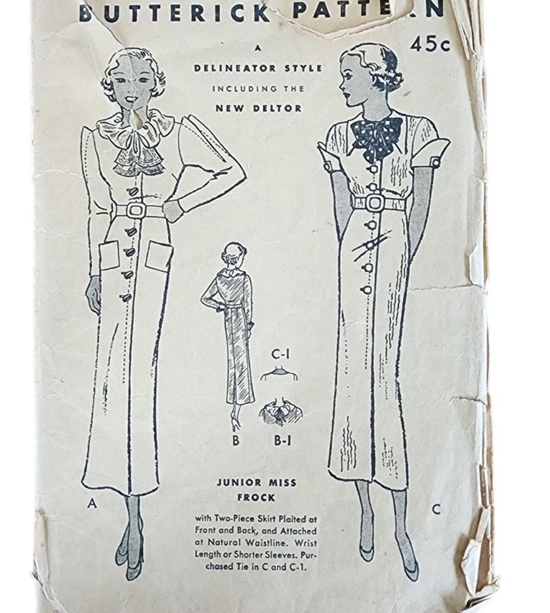 Vintage 30s ORIGINAL Sewing Pattern: Belted Dress Butterick 5508 ...