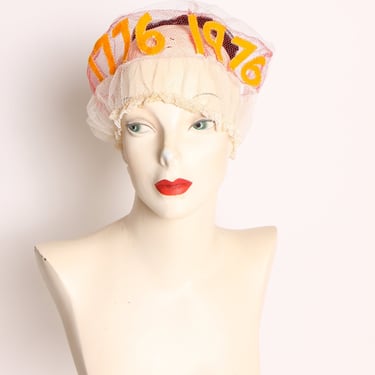 1970s Red White and Blue Novelty Bicentennial Sheer Tulle Costume Hair Net Hat 