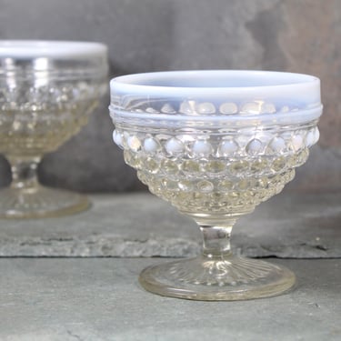 Vintage Moonstone Hobnail Dessert Glasses | Bubble Glass Dessert Glasses | Vintage Glass | Bixley Shop 