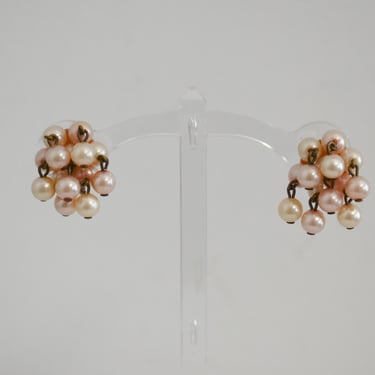 1950s Pink and Cream Faux Pearl Dangle Screw Back Earrings 