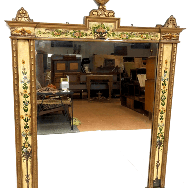 Antique Wall Mirror, Italian Style Gold and Hand Painted Floral Design, Finial!!