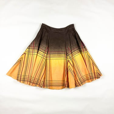 y2k Willi Smith Yellow Brown and Red Tie Dye Contrast Stitch Circle Skirt / Size 6 / Fairy / Whimsical / 00s / Grunge / Princess Skirt / M / 