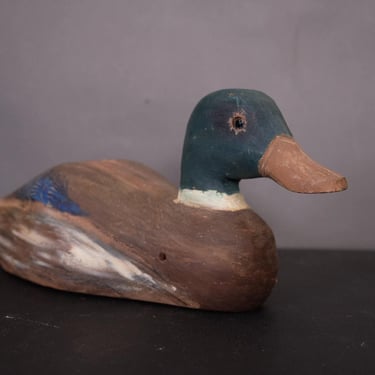 Vintage Hand-Carved Wooden Duck Decoy |  Mallard Drake | Glass Eyes |  Signed by Coleman |  14” Long 