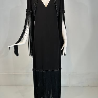 Dimitri Kritsas Haute Couture New York 1960s-70 Black Bead & Fringe Evening Gown