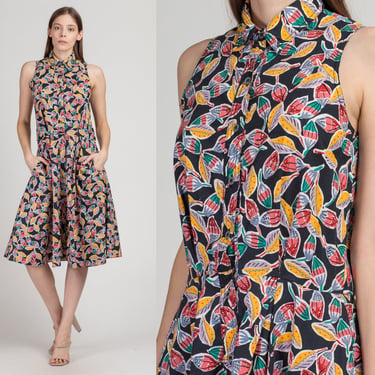 Vintage Liz Claiborne Sleeveless Abstract Print Shirtdress - Medium | 90s Boho Button Up Pocket Midi Dress 