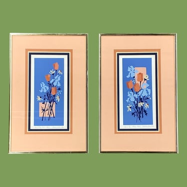 Vintage Floral Screenprints 1980s Retro Size 14x9 Contemporary + Sandra Sked Lima + #10/60 + Set of 2 + Signed + Silkscreen Art + Home Decor 