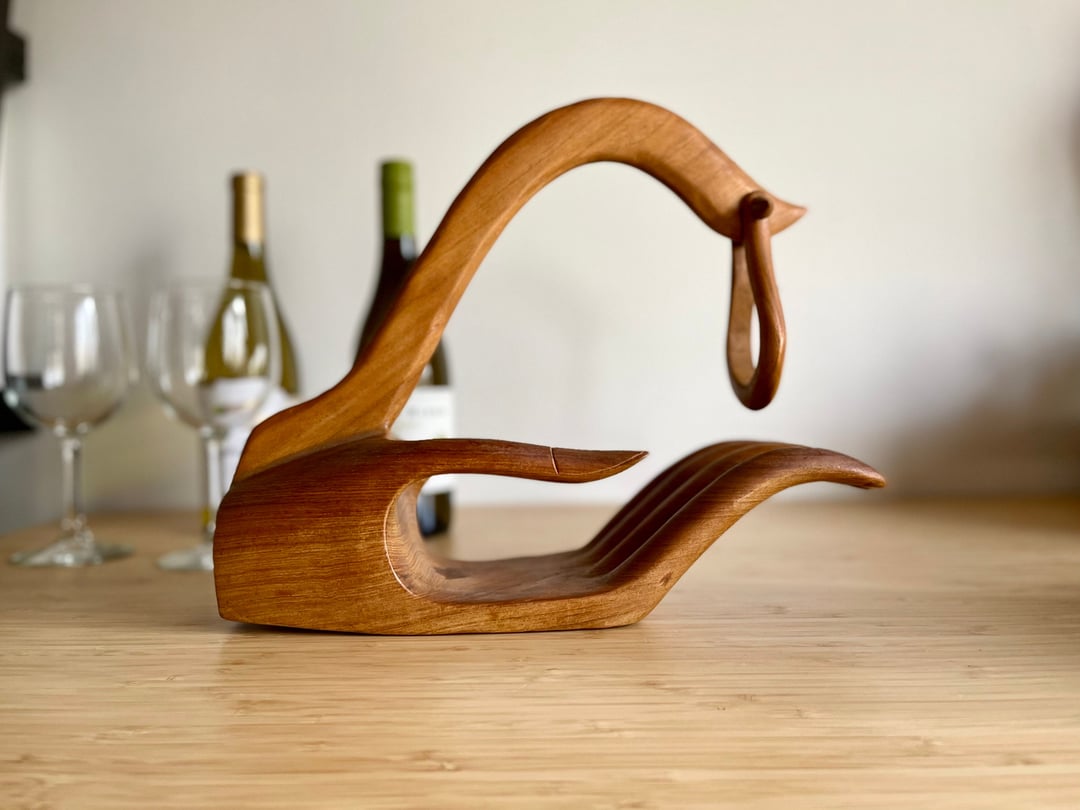 Carved Wood Sculptural Hand Wine Bottle Holder Bar Gift Wood