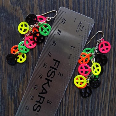 Neon Vintage 90s Peace Sign Metal Dangle Earrings 