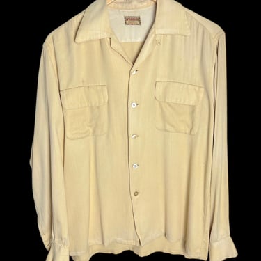 Vintage 1950s MCGREGOR Rayon Gabardine Sport Shirt ~ size M ~ Loop Collar / Flap Pockets ~ Gab ~ 