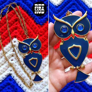NWOT Vintage 70s Blue Owl Pendant Necklace by JJ 