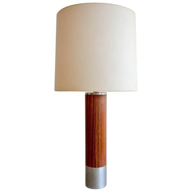 Rosewood and Brushed Aluminium Cylinder Table Lamp by Laurel, circa 1970