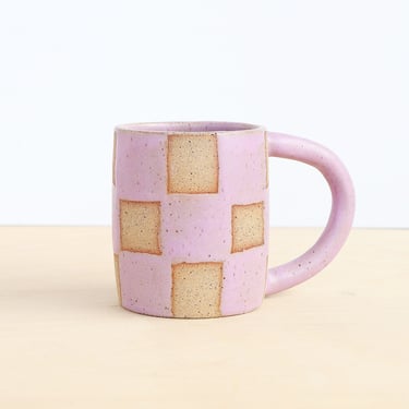 Checkerboard Mug / Lilac Handmade Mug / READY TO SHIP 