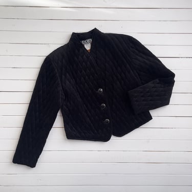 black velvet jacket 80s vintage quilted short cropped velvet blazer 
