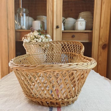 Beautiful charming old French open weave basket, rattan basket 