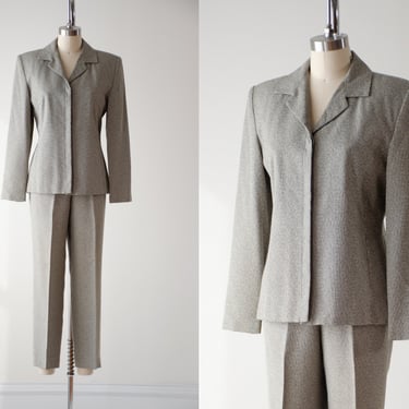 vintage suit | 90s y2k vintage black cream plaid woven dark academia high waisted pants trousers blazer 