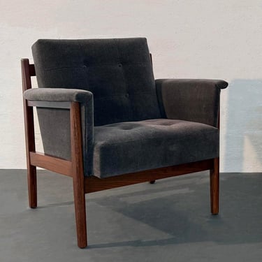 Mid-Century Modern Walnut And Chenille Upholstered Lounge Chair