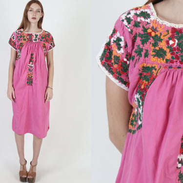 Hand Embroidered Pink Oaxacan Dress 