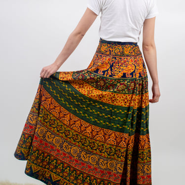 1970s Indian Cotton Maxi Wrap Skirt