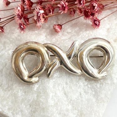 Vintage Taxco Mexican Made Rare XL Large Polished Sterling Silver OXO Hugs and Kisses TP-27 Brooch Pin 